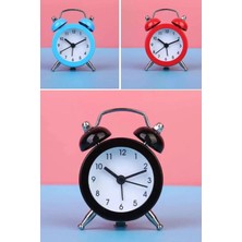 Munico Mini Metal Çalar Saat Sevimli Küçük Ev Pil Çalışan Analog Yuvarlak Başucu Saati Klasik