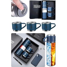 Munico Yalıtımlı Vakumlu Seyehat Tipi Sıcak 500ML 3 Bardaklı Paslanmaz Çelik Termos Taşınabilir Çift Katman