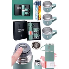 Munico 500ML 3 Bardaklı Paslanmaz Çelik Termos Taşınabilir Çift Katman Yalıtımlı Vakumlu Seyehat Tipi Sıcak