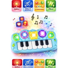 Yıldırım Oyuncak Sesli Işıklı Müzikli Pilli 5 Fonksiyonlu Eğitici 21 cm Mavi Oyuncak Piyano