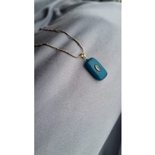 Initium Premium Paslanmaz Çelik Stainless Steel 14K Mavi Cam Kolye