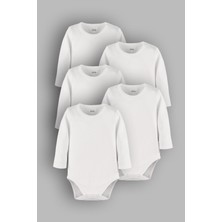 Overoz Beyaz Basic Uzun Kollu 5'li Bebek Body Beşli Zıbın