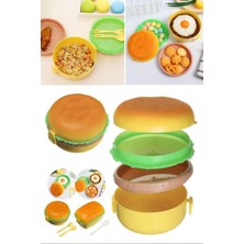 Munico Yaratıcı Hamburger Görünümlü Yiyecek Saklama Kabı 3 Katlı Bölmeli Sefer Tası Beslenme Kutu