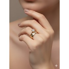 Cemal Demircioğlu 14 Ayar Sarı Altın Alyans ve Tek Taş Birleşik Kadın Yüzük