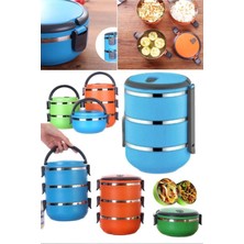 Munico 3 Katlı Mavi Sefer Tası Sıcak & Taze Tutan Yemek Saklama Kabı Taşınabilir Tutacaklı Kilitli Şık Lüx