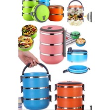 Munico 3 Bölmeli Tutacaklı Sefer Tası Pembe Paslanmaz Çelik Taşınabilir Beslenme Evden Yemek Getirme Okul