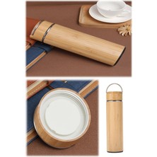 Munico Bambu 600ML Kahve Kamp Su Şişesi Bambu ve Paslanmaz Çelik Sızdırmaz Dayanıklı Paslanmaz Çelik Kalite