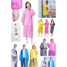 Munico Pembe Renk Kalın Uzun Yağmurluk Su Geçirmez Açık Ceket Unisex Katlanabilir Şapkalı Cepsiz Yağmurluk
