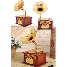Munico Retro Modern Müzik Kutusu Dekoratif Vintage Antika Ahşap Gramafon Hediyelik Müzik Kutusu Çekmeceli