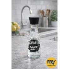 Febros Apart Siyah Kapaklı Cam Limonata Süt Su Detox Cam Sürahi Içecek Şişesi