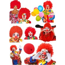 Munico Cosplay Parti Çocuk Eğlence Aksesuarı Cadılar Bayram Hayranları Için Peruk Peruk + Palyaço Burnu Set