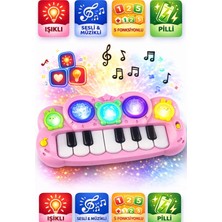 Yıldırım Oyuncak Sesli Müzikli Işıklı Pilli 5 Fonksiyonlu Eğitici 21 cm Oyuncak Pembe Kız Çocuğu Piyanosu