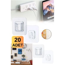 Munico 20 Adet Çift Taraflı Yapışkan Duvar Kancası Güçlü Şeffaf Vantuz Mutfak Banyo Askı Tutucu