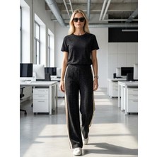 Kokoşum Butik 7492 Yanları Simli Şeritli Takım Siyah