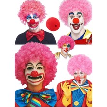 Munico Çocuk Eğlence Aksesuarı Parti Doğum Günü Için Rengarenk Peruk ve Kırmızı Burun Seti Cosplay Parti