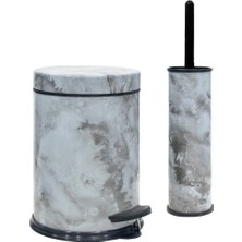 Hanımev 2'li Banyo Seti Pedallı Çöp Kovası Wc Fırçası