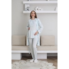 Erdeniz Tekstil Emzirme Düğmeli Hamile & Lohusa Pijama Takımı + Sabahlık Seti-Tesettüre Uyumlu-3' Lü Set
