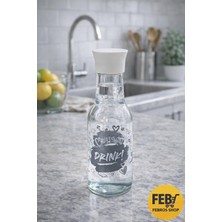 Febros Apart Beyaz Kapaklı Cam Limonata Süt Su Detox Cam Sürahi Içecek Şişesi