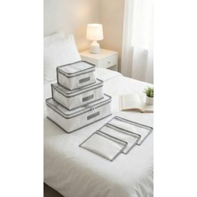 Evsella 6'lı Beyaz Desenli Valiz Içi Düzenleyici Set Bavul Içi Organizer Seyahat Hurcu Dolap Çanta Düzenleyici