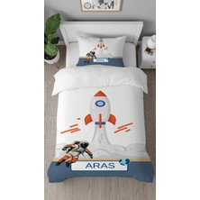 Greendecor Kişiye Özel Isimli Astronot Uzay Desenli Özel Tasarımlı Kişiselleştirilmiş Çarşafsız Nevresim Takımı