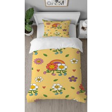 Greendecor Papatya Çiçekler Desenli Dijital Baskılı Özel Tasarım Çarşafsız Tek Kişilik Çocuk Nevresim Takımı