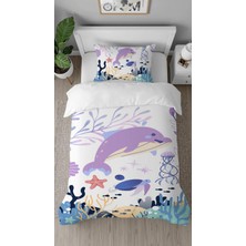 Greendecor Deniz Yıldızı Okyanus Yunus Desenli Dijital Baskılı Özel Tasarım Çarşafsız Şık Çocuk Nevresim Takımı