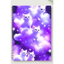 Black-One Sevimli Kedi Temalı A5 Metal Spiralli Çizgisiz Kalın Bristol Kapak Sevimli Kedi Temalı Defter