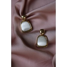 Savorzy Sedefli Gold Çerçeve Küpe