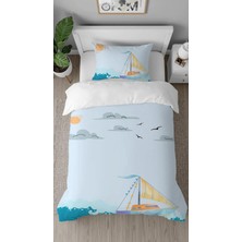 Greendecor Deniz Gemi Okyanus Güneş Desenli Dijital Baskılı Özel Tasarımlı Çarşafsız Çocuk Nevresim Takımı