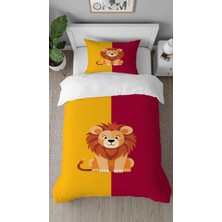 Greendecor Aslan Kırmızı Sarı Desenli Baskılı Özel Tasarım Çarşafsız Tek Kişilik Tarz Çocuk Nevresim Takımı