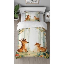 Greendecor Sevimli Hayvanlar Desenli Dijital Baskılı Özel Tasarım Çarşafsız Tek Kişilik Çocuk Nevresim Takımı