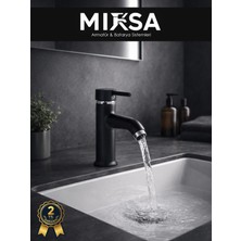 Mixsa Siyah-Krom Sabit Banyo Lavabo Musluğu Bataryası