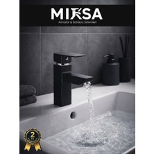 Mixsa Siyah Kare Sabit Banyo Lavabo Musluğu Bataryası
