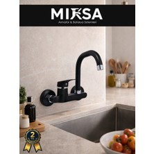 Mixsa Siyah Yandan Aplik Köşe Borulu Lavabo-Eviye Bataryası Çeşmesi Musluğu Çift Su Girişli