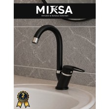 Mixsa Siyah-Krom Baston Borulu Banyo Lavabo Bataryası, Musluğu, Çift Su Girişli