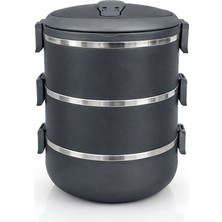 Freshbox 3 Katlı Sızdırmaz Çelik Yemek Termosu-Gri