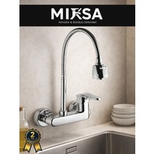 Mixsa Krom Yandan Aplik Krom Oynar Borulu Lavabo-Eviye Bataryası Çeşmesi Musluğu Çift Su Girişli