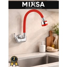 Mixsa Duvardan Tek Su Çıkışlı Pipo Kırmızı Oynar Borulu Lavabo-Eviye Bataryası Çeşmesi Musluğu