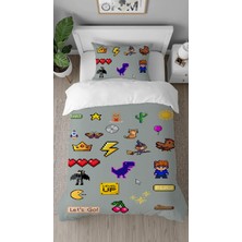 Greendecor Gamer Emoji Oyun Desenli Baskılı Özel Tasarımlı Çarşafsız Modern Şık Tarz Çocuk Nevresim Takım
