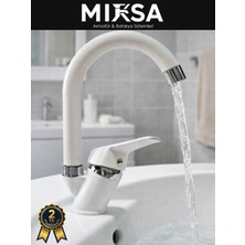 Mixsa Beyaz-Krom Baston Borulu Banyo Lavabo Bataryası, Musluğu, Çift Su Girişli