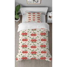 Greendecor Kiraz Elma Vişne Meyve Desenli Dijital Baskılı Özel Tasarım Çarşafsız Tek Kişilik Nevresim Takımı