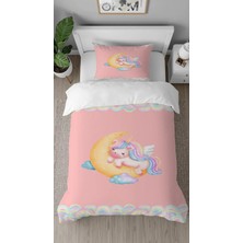 Greendecor Tatlı Unicorn Deseneli Dijital Baskılı Özel Tasarım Çarşafsız Tek Kişilik Şık Çocuk Nevresim Takımı
