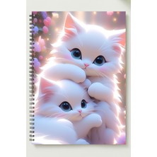 Black-One Sevgililer Günü (Çift Kedi) A5 Metal Spiralli Çizgisiz Kalın Bristol Kapak Çift Kedi Defter