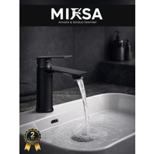 Mixsa Siyah Sabit Gövde Lüx Banyo Lavabo Musluğu Bataryası