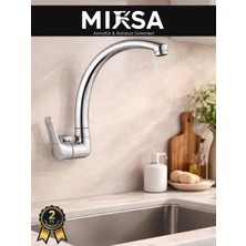 Mixsa Duvardan Tek Su Çıkışlı Pipo Kuğu Borulu Lavabo-Eviye Bataryası Çeşmesi Musluğu