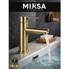 Mixsa Gold Altın Kaplama Sabit Lüx Gövde Banyo Lavabo Musluğu Bataryası