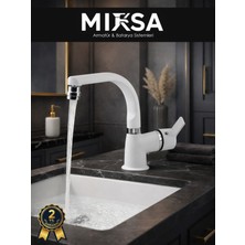Mixsa Beyaz-Krom Armut Balıksrıtı Borulu Oynar Başlıklı Perlatörlü Banyo Lavabo Bataryası, Çiftsugirişli
