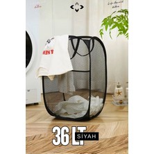 Liground 1 Adet Siyah 36 Lt Katlanabilir Çamaşır Sepeti Hurç Oyuncak Kutusu Çok Amaçlı Katlanır File Çamaşırlık