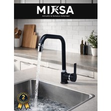 Mixsa Siyah-Krom Armut Köşe Borulu Oynar Başlıklı Perlatörlü Mutfak Eviye Bataryası, Çiftsugirişli