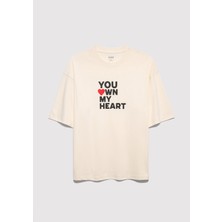 Mavi You Own My Heart Baskılı Ekru Tişört 0613253-83043